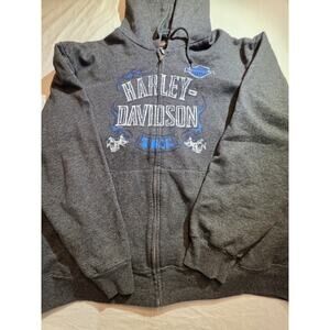 Harley Davidson Men's Size Xl Full Zippered Long Sleeve Hooded Grey Sweatshirt